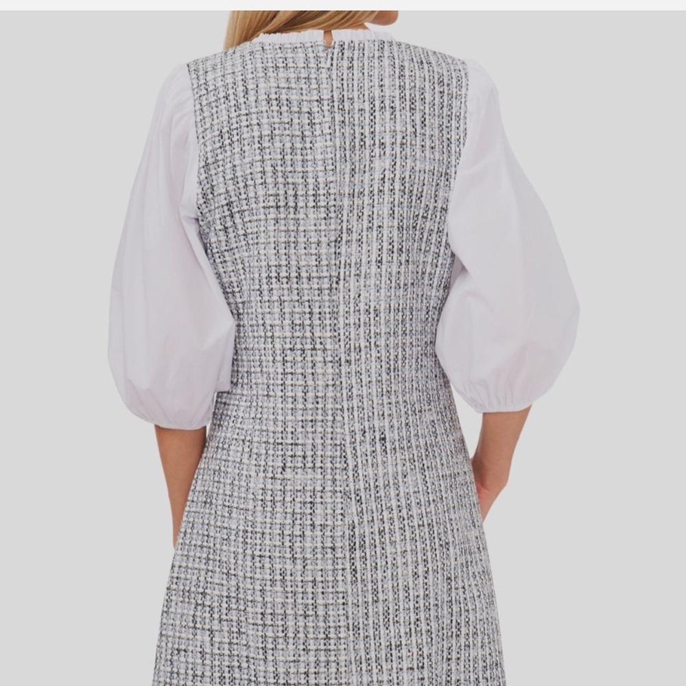 Riley & Rae Womens Gray Tweed Puff-Sleeve V-Neck Sweater Shift Dress Size 6 - Picture 2 of 3